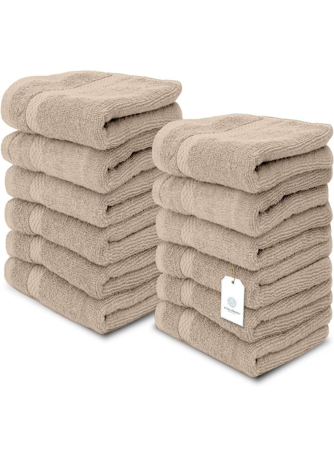 White Classic - White Classic Luxury Washcloths for Bathroom-Hotel-Spa-Kitchen-Set - Circlet Egyptian Cotton - Highly Absorbent Hotel Quality Face Towels - Bulk Set of 12-13x13 Inch (Taupe) - Image 1