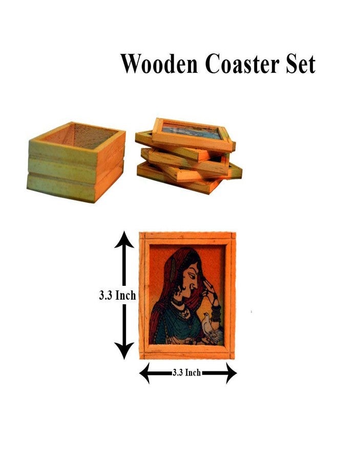 Art Bundle The Art Bundle Wooden Handcrafted Laser Cut Coasters Set for Dining Table Cum Tea Coasters Square with Stand -3.8 x 3.8 inch, 6 Piece Set - (Brown, Set of 6 with Stand) - Image 2