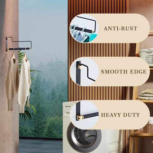 Hiendure Folding Clothes Hanger Drying Rack Black Wall-Mounted Clothes Organizer for Laundry Room Closet Storage - Image 4