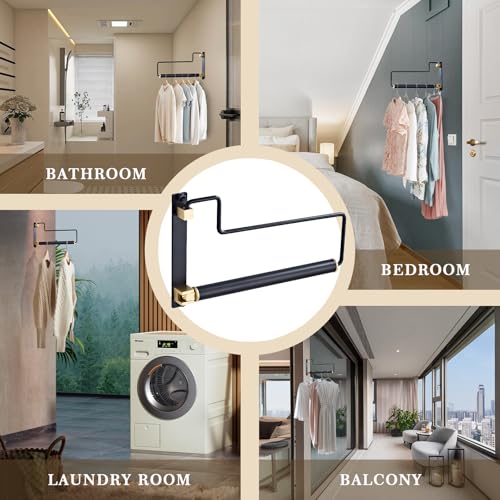 Hiendure Folding Clothes Hanger Drying Rack Black Wall-Mounted Clothes Organizer for Laundry Room Closet Storage - Image 3