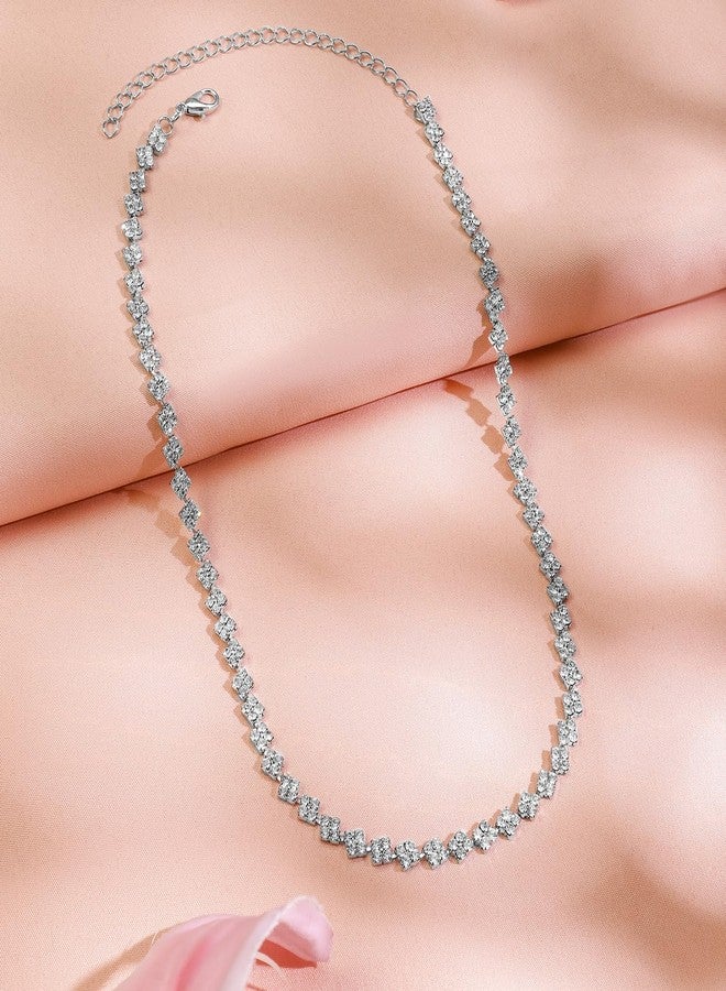 Rubans Rhodium-Plated White Cubic Zirconia Studded Classic Tennis Necklace for Women & Girls - Parties & Special Occasions - Image 4