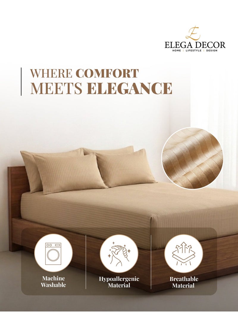 إيليغا ديكور طقم ملاءات سرير مفرد بقماش ساتان قطني Elega Decor 210TC مخطط 2 قطعة | ملاءة مسطحة ساتان ناعمة وقابلة للتنفس 180x260 سم | 1 غطاء وسادة 50x75 سم | معتمد من OEKO-TEX و ECAS - Image 2