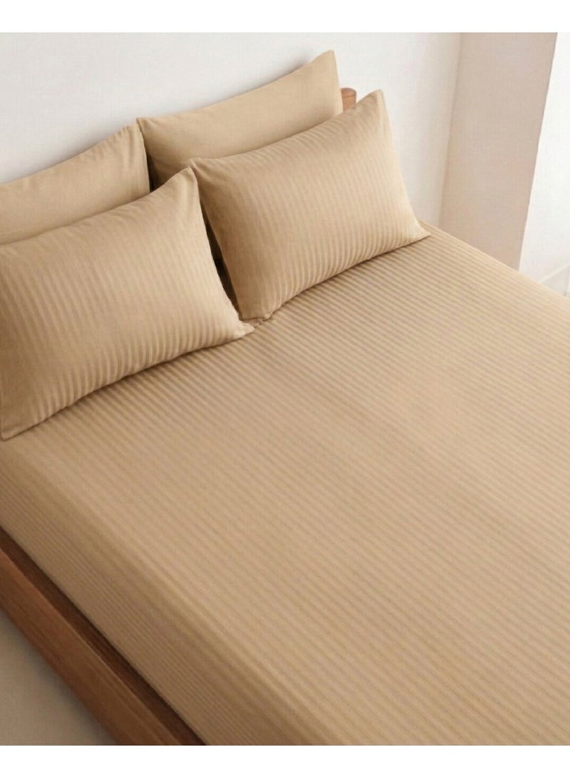 إيليغا ديكور طقم ملاءات سرير مفرد بقماش ساتان قطني Elega Decor 210TC مخطط 2 قطعة | ملاءة مسطحة ساتان ناعمة وقابلة للتنفس 180x260 سم | 1 غطاء وسادة 50x75 سم | معتمد من OEKO-TEX و ECAS - Image 1