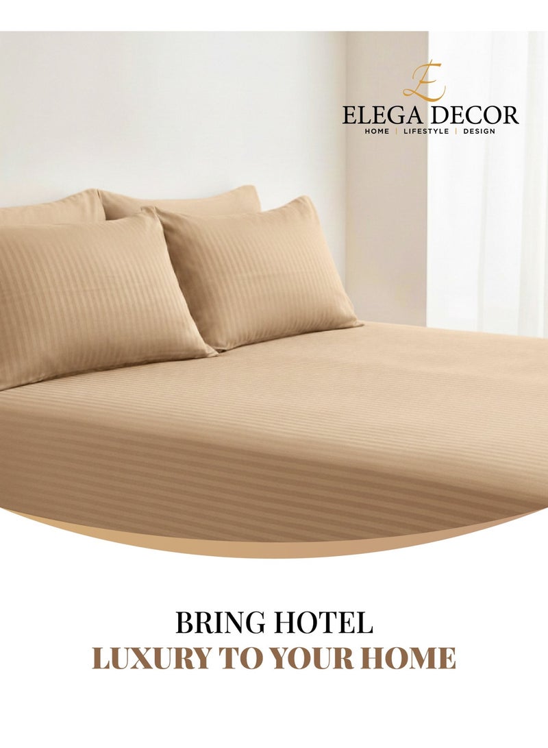 إيليغا ديكور طقم ملاءات سرير مفرد بقماش ساتان قطني Elega Decor 210TC مخطط 2 قطعة | ملاءة مسطحة ساتان ناعمة وقابلة للتنفس 180x260 سم | 1 غطاء وسادة 50x75 سم | معتمد من OEKO-TEX و ECAS - Image 5
