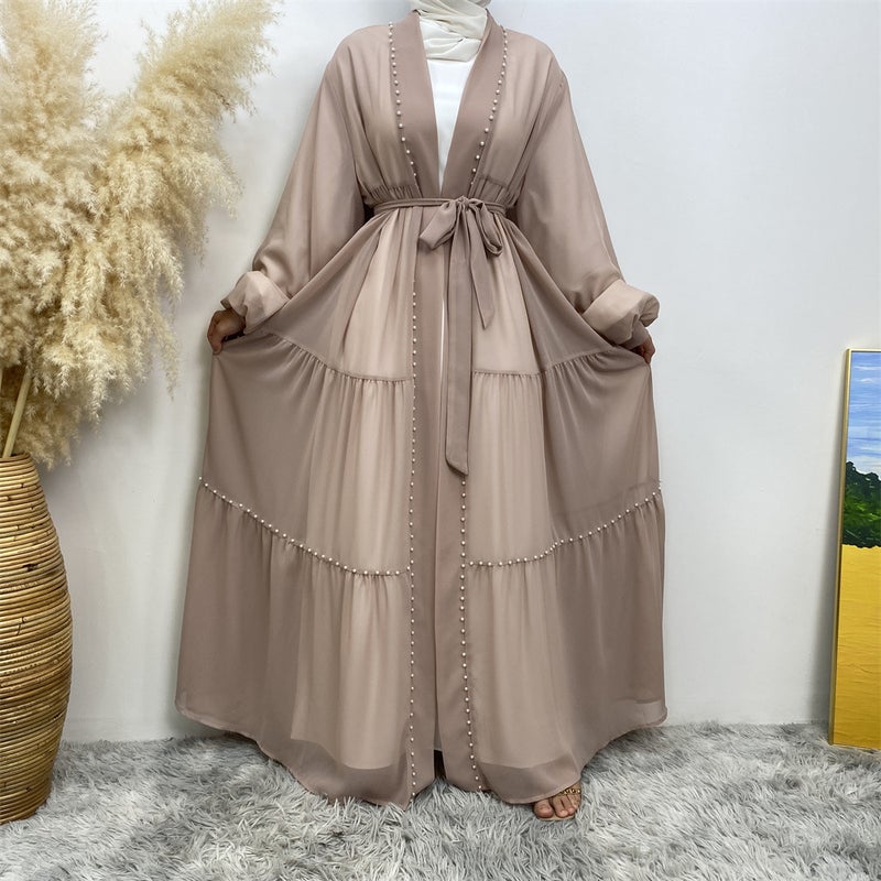 monica fashion Fashion Chiffon Long Beaded Cardigan - Image 4