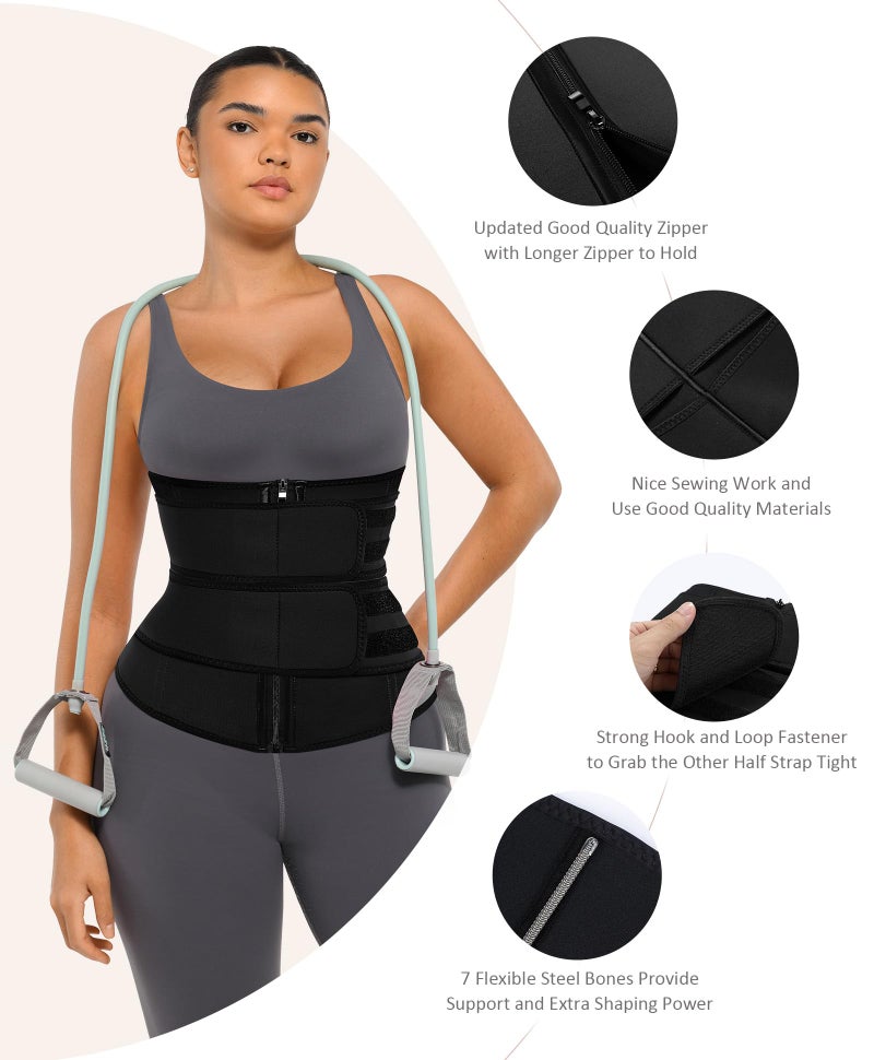 FeelinGirl Waist Trainer for Women Weight Loss Waist Corset Hourglass Underbust Corset 2 Belts Sport Girdle Black L - Image 4