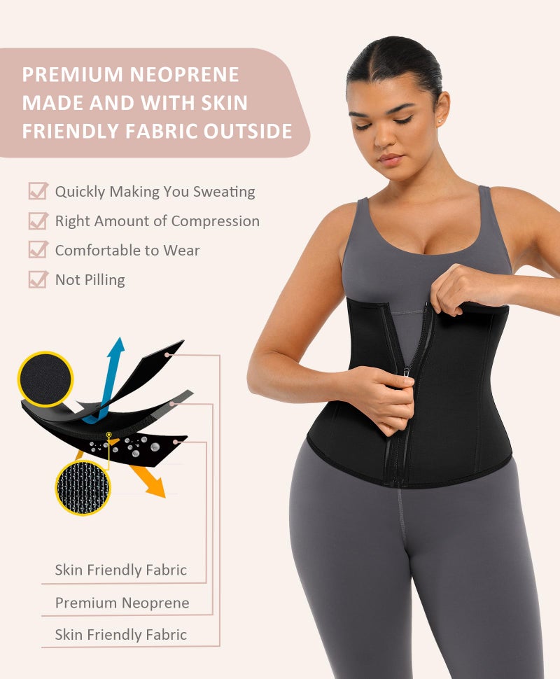 FeelinGirl Waist Trainer for Women Weight Loss Waist Corset Hourglass Underbust Corset 2 Belts Sport Girdle Black L - Image 3