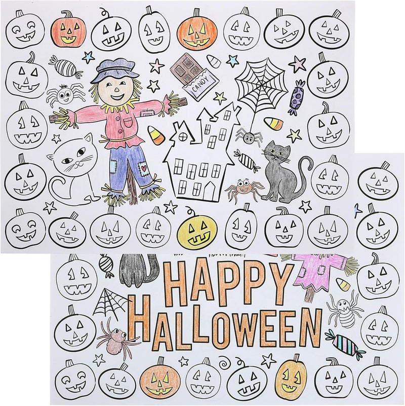 Iconikal ColorYourOwn 2Sided Reversible Disposable Paper Place Mats Happy Halloween 14 x 10Inches 22Count - Image 1
