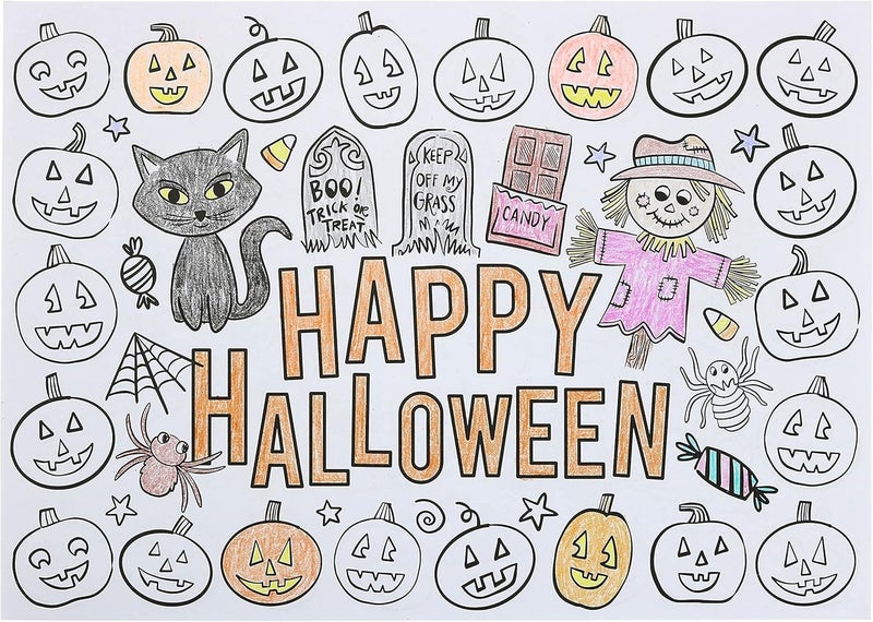 Iconikal ColorYourOwn 2Sided Reversible Disposable Paper Place Mats Happy Halloween 14 x 10Inches 22Count - Image 4