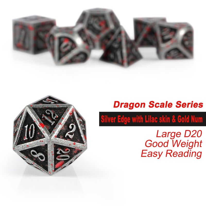 DNDND Acient Silver Bloodstained Metal Dice Set DND, DNDND 7PCS Metallic Halloween Die with Metal Case for Dungeons and Dragons Tabletop Games - Image 4