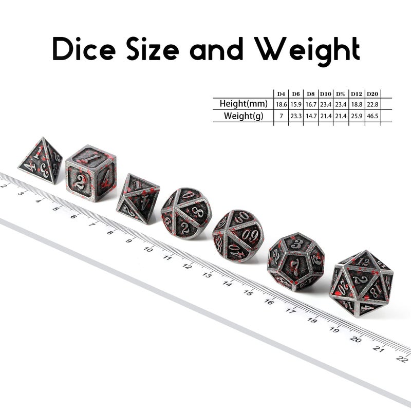DNDND Acient Silver Bloodstained Metal Dice Set DND, DNDND 7PCS Metallic Halloween Die with Metal Case for Dungeons and Dragons Tabletop Games - Image 5