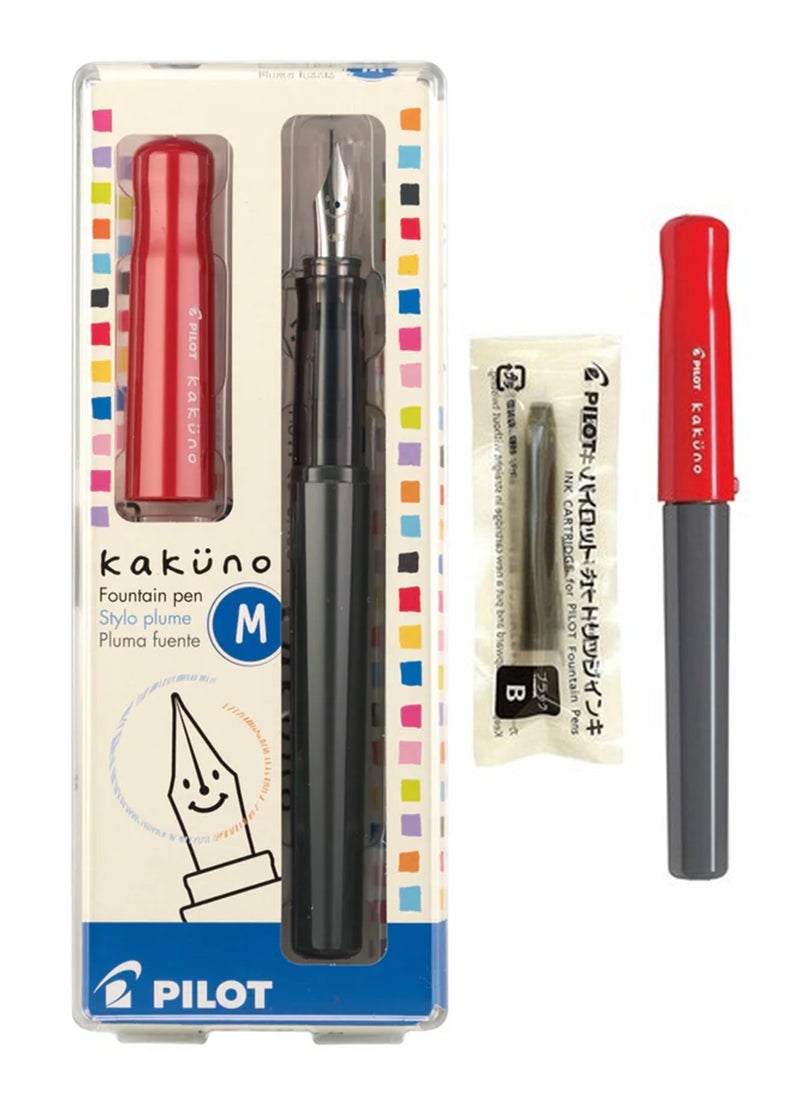 PILOT - Kakuno Fountain Pen Red Body With One Ink Cartridge Medium Tip - Image 1