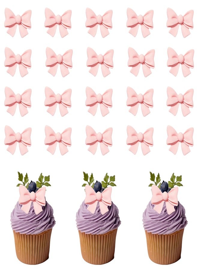 Etwgbaby 20 Pcs Bowknot Cupcake Toppers Glitter Pink Bow Cake Picks Bridal Engagement Wedding Baby Shower Birthday Party Theme Decoration Supplies (pink) - Image 1