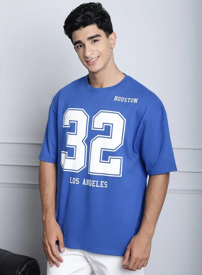 Styli Men Blue Graphic Print Oversized T-Shirt By Door74