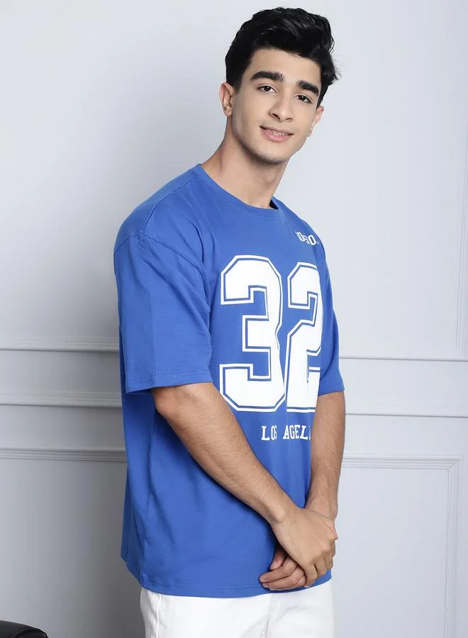 Styli Men Blue Graphic Print Oversized T-Shirt By Door74