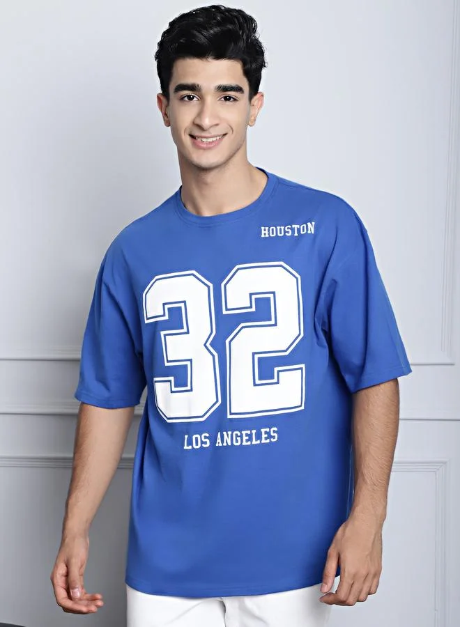 Take Two Men Blue Graphic Print Oversized T-Shirt By Door74