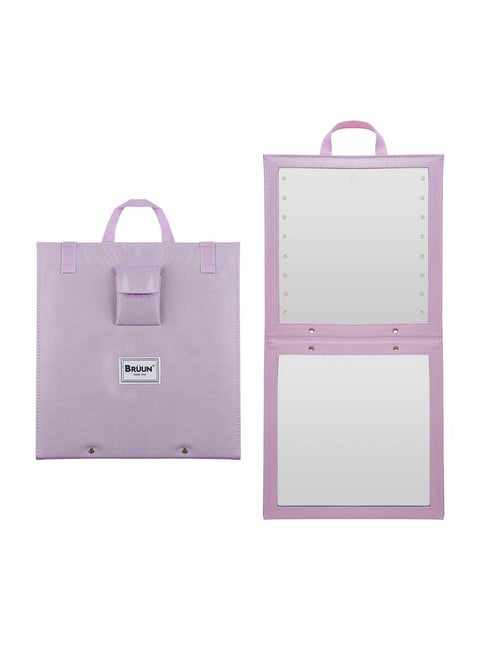 Backstage Hanging Mirror For Dance Bag With Dimmable Led Lights For Focused Glowa Light Violet Colored Foldable Mirror For Dancers And Artists With Touch Sensitive Power Button