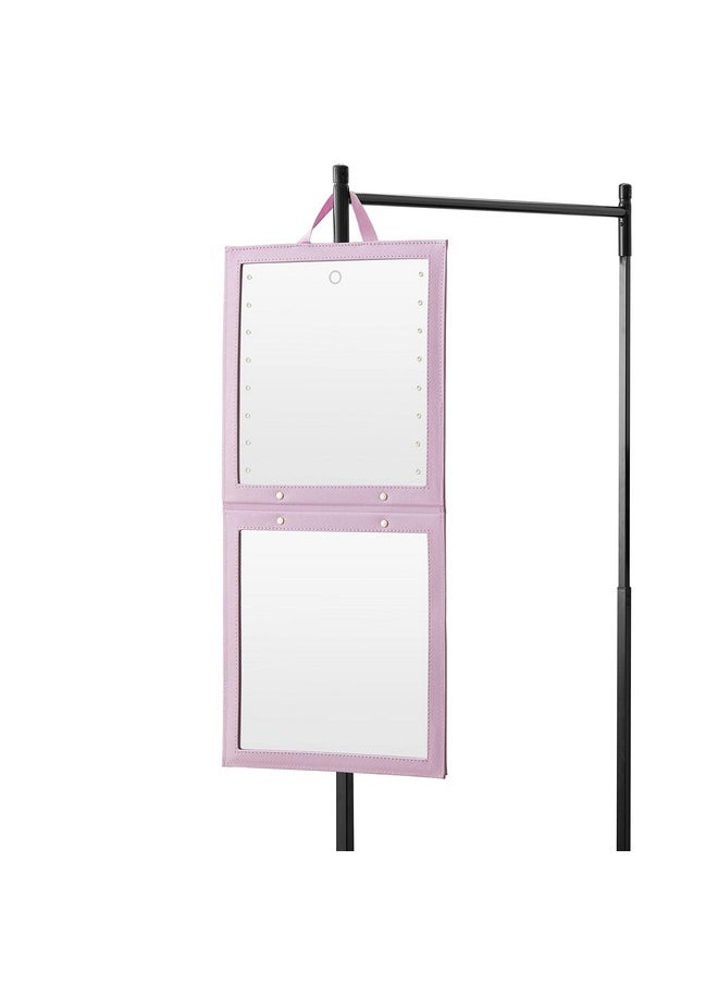 Backstage Hanging Mirror For Dance Bag With Dimmable Led Lights For Focused Glowa Light Violet Colored Foldable Mirror For Dancers And Artists With Touch Sensitive Power Button