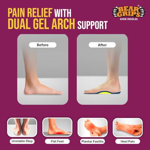 BEAR GRIPS Orthotic Shoe Insoles for Flat Feet, High Arches & Plantar Fasciitis – Dual Gel Arch Support for Pain Relief – Arch+ Insoles | Men & Women| UK Size 9 to 12 - Image 3