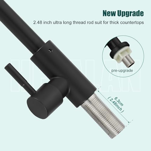 Heyalan Cold Water Only Kitchen Faucet Single Handle 1 Hole Deck Mount SUS304 Stainless Steel Sink Bar Tap Goose Neck,8.3inch,Matte Black - Image 2