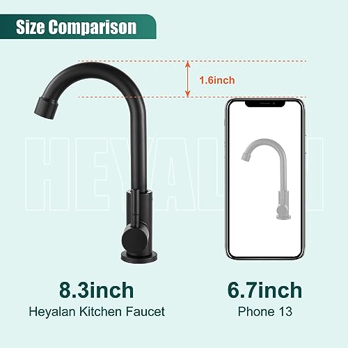 Heyalan Cold Water Only Kitchen Faucet Single Handle 1 Hole Deck Mount SUS304 Stainless Steel Sink Bar Tap Goose Neck,8.3inch,Matte Black - Image 4
