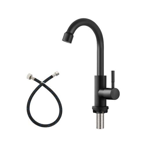 Heyalan Cold Water Only Kitchen Faucet Single Handle 1 Hole Deck Mount SUS304 Stainless Steel Sink Bar Tap Goose Neck,8.3inch,Matte Black - Image 1