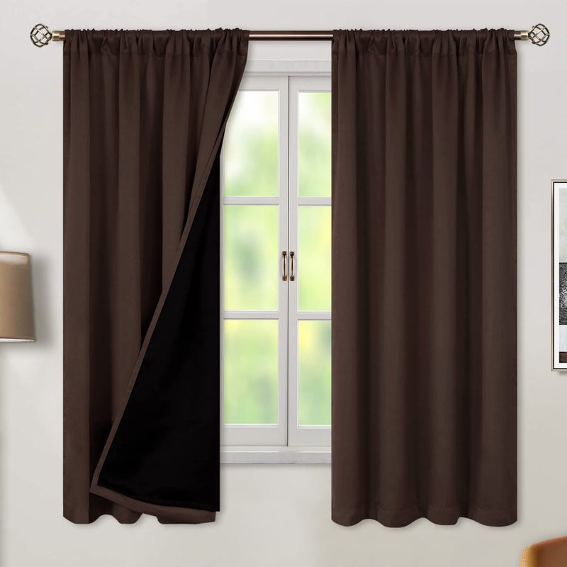 BGment Brown Blackout Curtains for Bedroom 63 Inch Length 2 Panels, Thermal Insulated Room Darkening Curtains Rod Pocket Soundproof Bedroom Living Room Window Curtains, Each 52 Inch Wide - Image 1