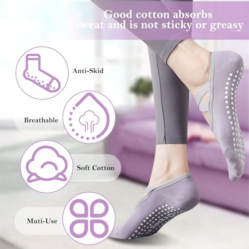 BendJoy 3Pairs Non Slip Yoga Socks for Women - Breathable Cotton Anti Skid Pilates Casual Grip Socks for Yoga, Ballet, Barefoot Workout, 4.5-7.5 UK, Purple - Image 4