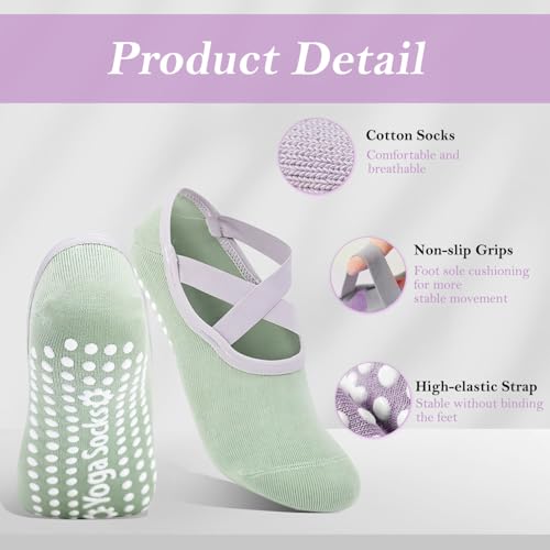 BendJoy 3Pairs Non Slip Yoga Socks for Women - Breathable Cotton Anti Skid Pilates Casual Grip Socks for Yoga, Ballet, Barefoot Workout, 4.5-7.5 UK, Purple - Image 3