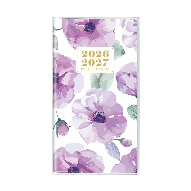 Zuozee Purple Flower Pocket Calendar, Small Pocket Planner - Image 1