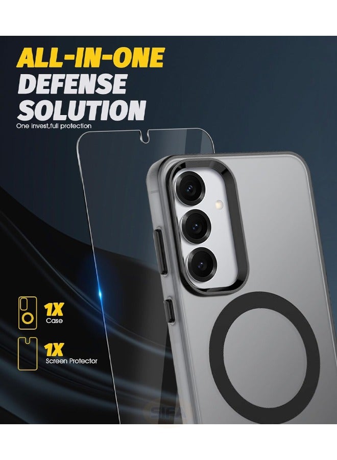 Samsung Galaxy S25 Case with HD Tempered Glass Screen Protector, Skin Friendly Frosted Case, [Compatible with Magsafe][Anti-Drop Shockproof][Anti-Slip][No Yellowing] Slim Hard Case for Samsung Galaxy S25 6.2 inch,(Translucent Black, 1+1 Pack) - Image 3