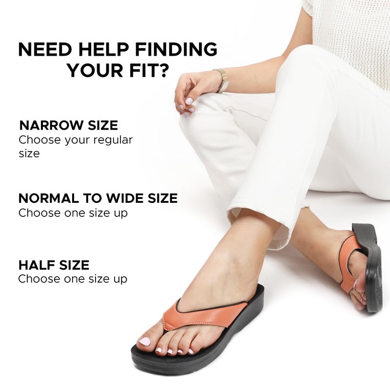 AEROTHOTIC Comfy Flip Flops for Women with Arch Support Orthotic Footbed Stylish Faux Leather Padded Straps with Soft Toe Post & Non-Slip Sole Slip On Casual Indoor and Outdoor Ladies Sandals (Flumen Peach, Size 8) - Image 3