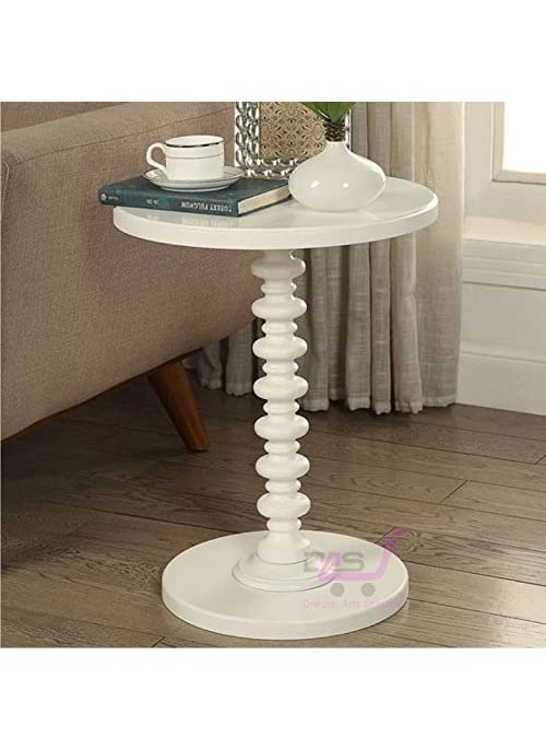 DDS Dream Decor Shoppee DDS Dream Decor ShoppeeRound Side Table Wooden with One Wood Legs Stand Nightstand lamp Table Coffee Table End Table for Living Room Bedroom Office Small Spaces White 