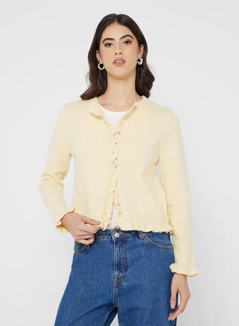 Ginger Slim Fit Button Down Cardigan with Frill Detail
