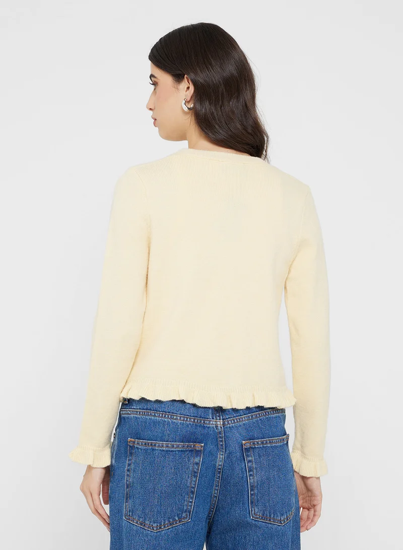 Ginger Slim Fit Button Down Cardigan with Frill Detail