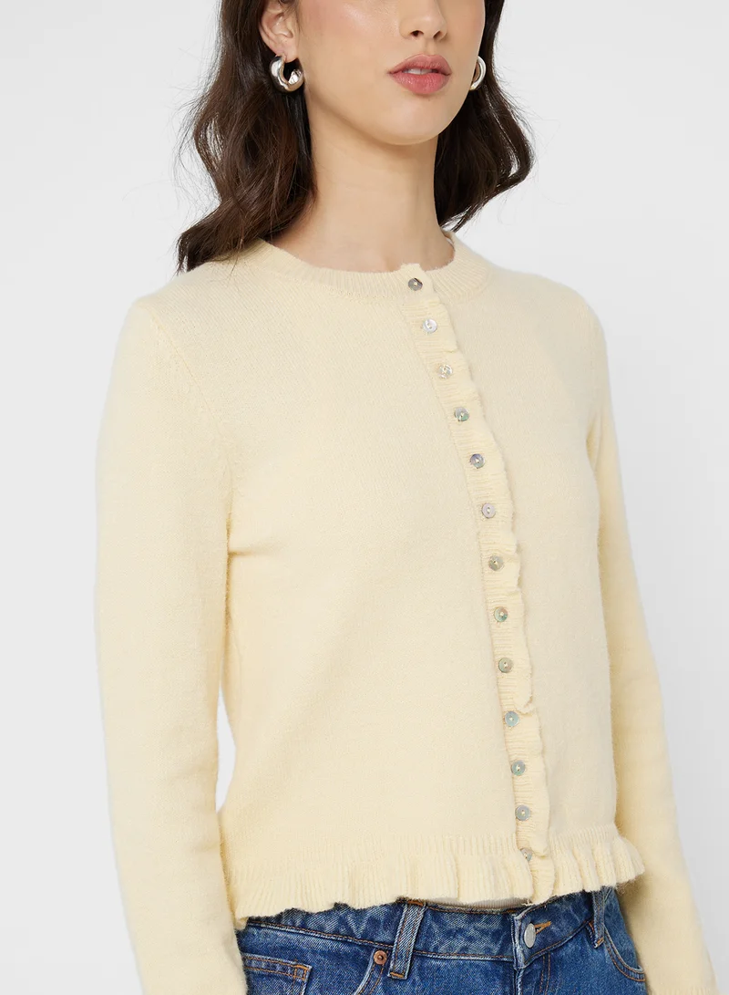 Ginger Slim Fit Button Down Cardigan with Frill Detail