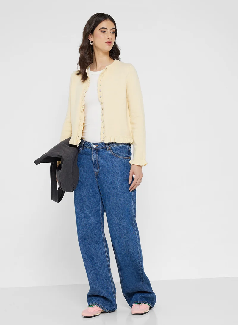 Ginger Slim Fit Button Down Cardigan with Frill Detail