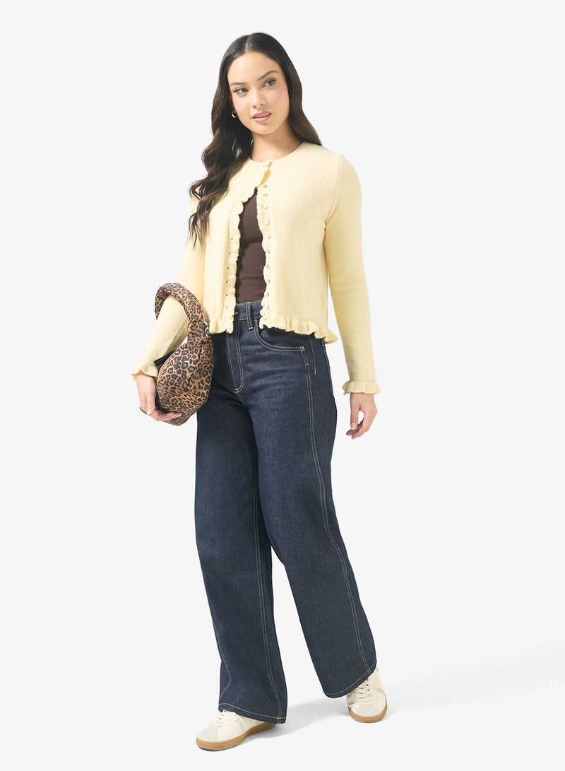 Ginger Slim Fit Button Down Cardigan with Frill Detail - Image 4