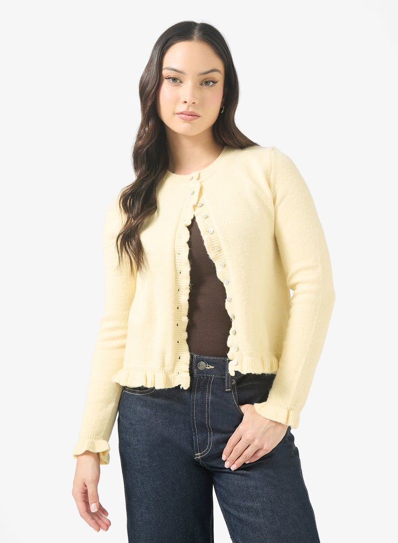 Ginger Slim Fit Button Down Cardigan with Frill Detail - Image 1