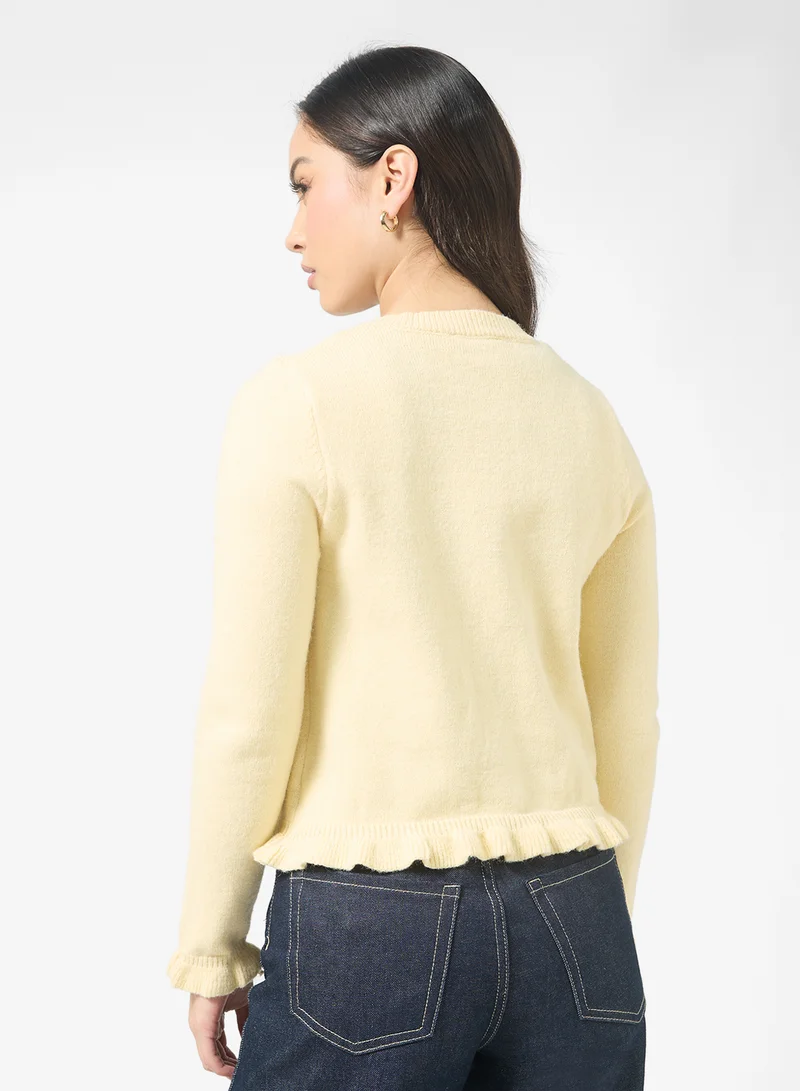 Ginger Slim Fit Button Down Cardigan with Frill Detail