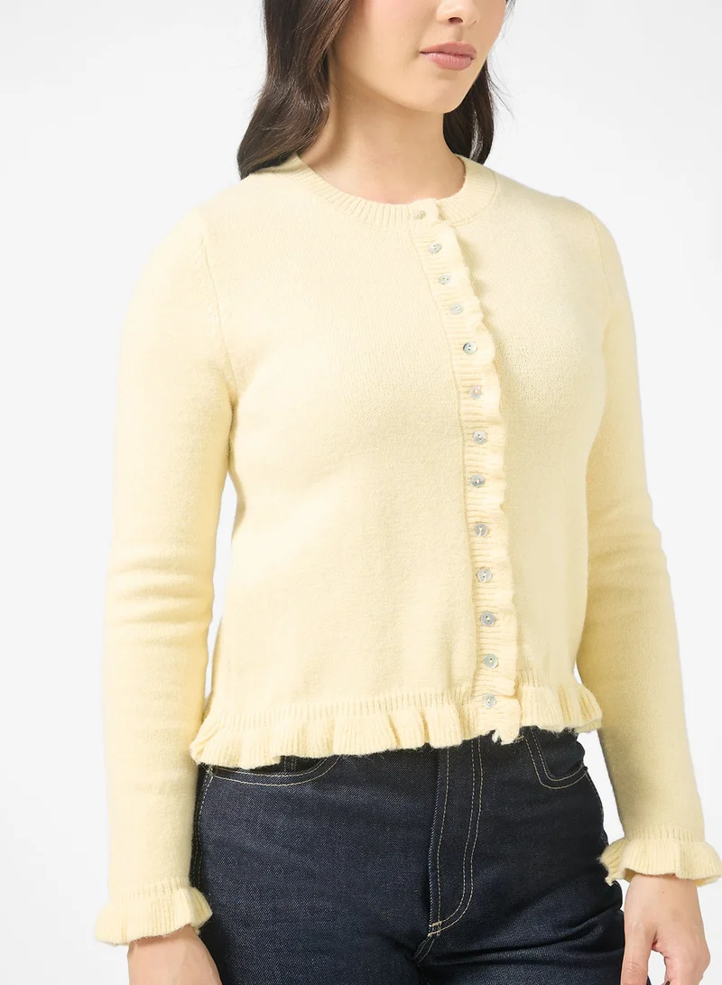 Ginger Slim Fit Button Down Cardigan with Frill Detail