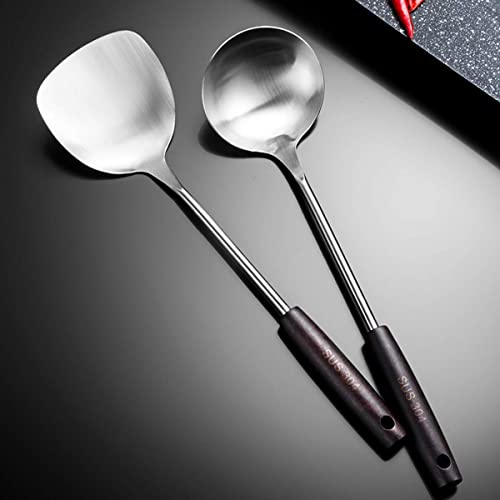 HomeAra Wok Spatula Plain Spatula-H | Rustproof 304 Stainless Steel Turner with Heat-Resistant Wooden Handle | Durable Cooking Shovel & Ladle for Eggs, Pancakes, Omelettes, Burgers, and More - Image 2
