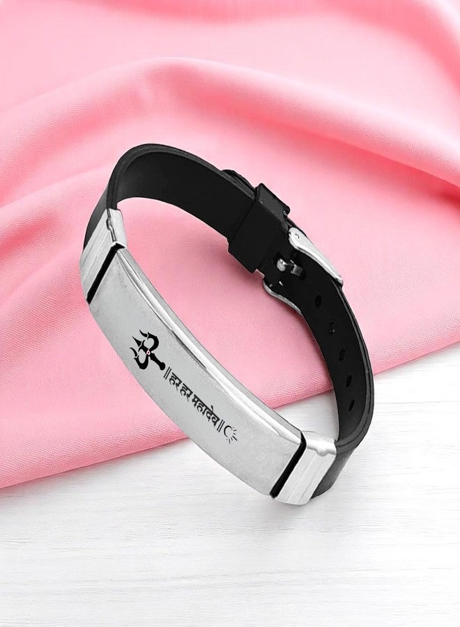 M Men Style Religious Har Har Mahadev Bracelet For Men Stylish Latest Fashion Silicone Hand Bracelet For Boys Steel Alloy Buckle Clasp Wrist Band SBr2025507 - Image 3