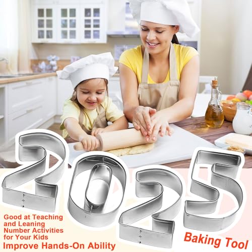 ofone Large Number Cookie Cutters (0-9), 3 Inches Stainless Steel Fondant Cutter Set, 9pcs Numbers Biscuit Molds for Baking Cake Clay - Image 4