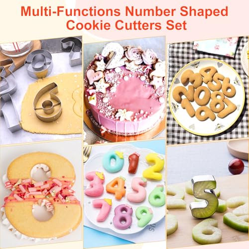 ofone Large Number Cookie Cutters (0-9), 3 Inches Stainless Steel Fondant Cutter Set, 9pcs Numbers Biscuit Molds for Baking Cake Clay - Image 5