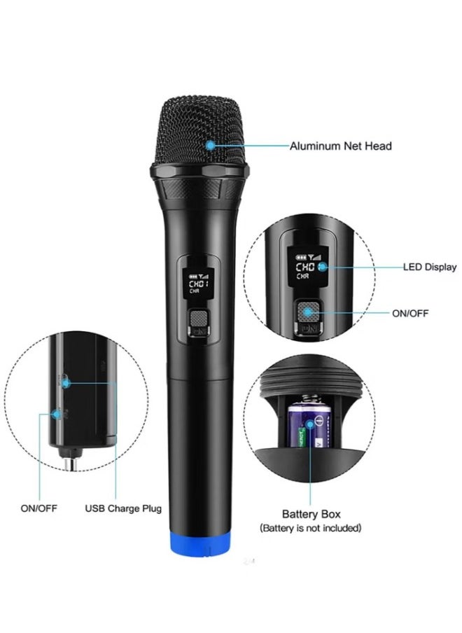 Generic - 2 pack Wireless Unidirectional Microphone Handheld Mic With Receiver 1/4 Output For Conference/Weddings/Church/Stage/Party/Karaoke, (Duel Cordless) (Black) - Image 1