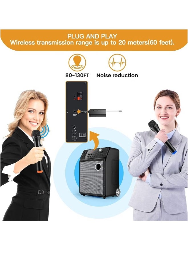 Generic - 2 pack Wireless Unidirectional Microphone Handheld Mic With Receiver 1/4 Output For Conference/Weddings/Church/Stage/Party/Karaoke, (Duel Cordless) (Black) - Image 1