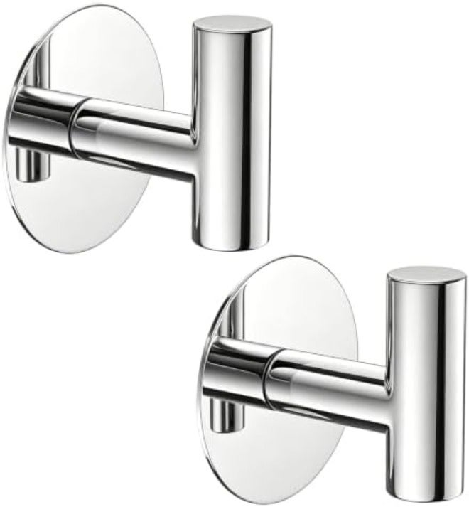 Gold Stainless Steel Wall Hooks, Heavy Duty Self-Adhesive Hooks for Coats, Towels, Robes, Hats, Aprons – No Drill Bathroom, Kitchen, Hotel (2  Pack)
