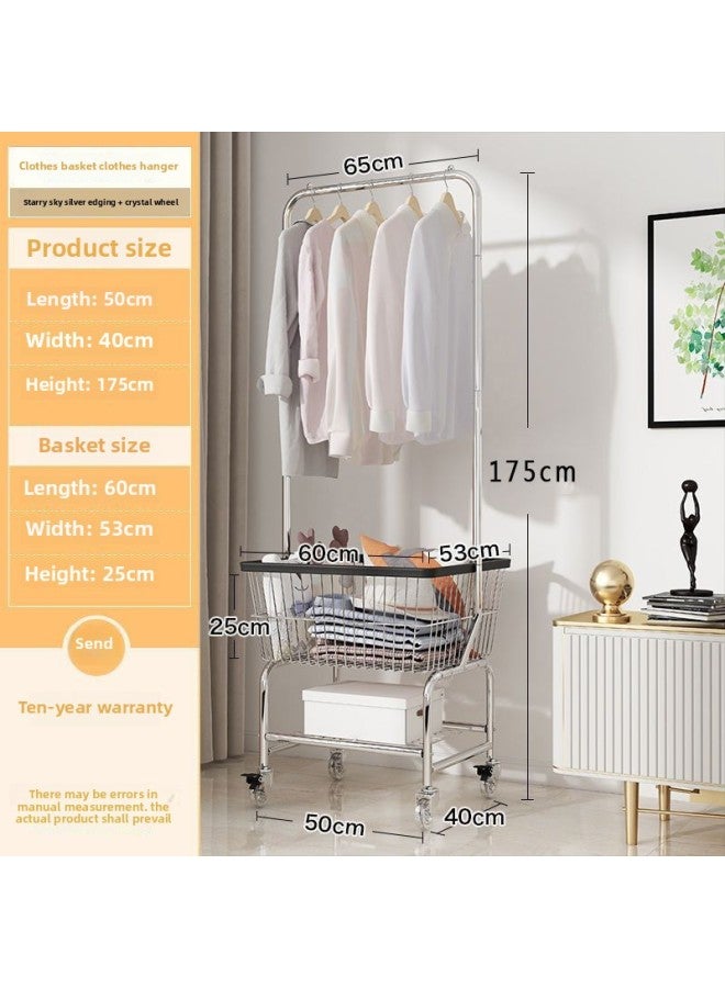 Mobile Display Hanger Floor Cart Clothing Store Display Rack Women's Special Shelf Shopping Cart Rack-Color: Storage Basket + Clothes Drying Rack + Crystal Wheel + Hemming  - Image 1