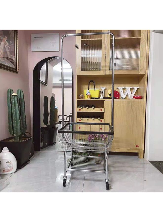 Mobile Display Hanger Floor Cart Clothing Store Display Rack Women's Special Shelf Shopping Cart Rack-Color: Storage Basket + Clothes Drying Rack + Crystal Wheel + Hemming  - Image 5